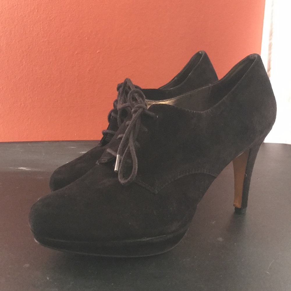 Suede Lace Up Bootie Heels